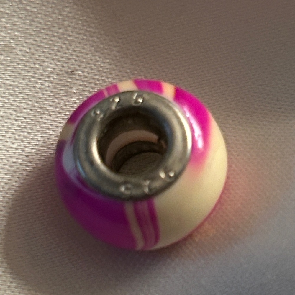 Vintage Pandora Pink and Cream Marble Bead Charm Murano 9.25